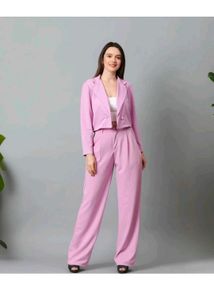 Lilac Cropped Blazer & Wide-Leg Pant Set