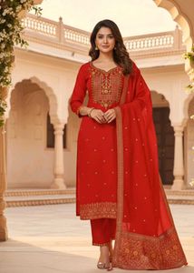 Stitched Elegant Red Kurta Set