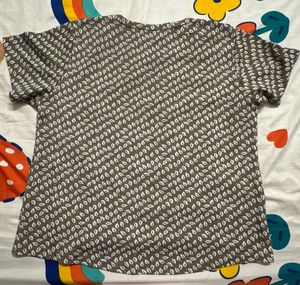 Brown &amp; White Print Top