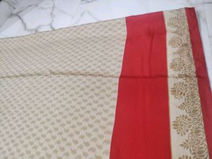 Elegant Beige &amp; Red Saree