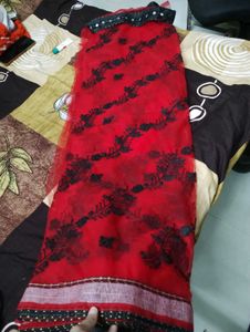 Embroidery Bollywood Net Red Saree