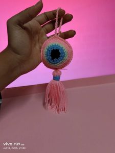 Crochet Pink Evil Eye Keychain