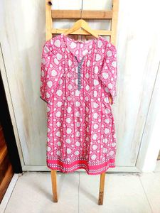 Pink &amp; White Printed Branded kurti size-34