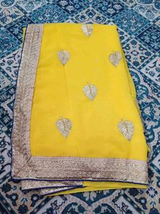 Yellow Sari with Gold Leaf Design