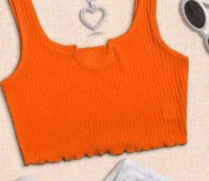 Orange Ribbed Crop Tank Top