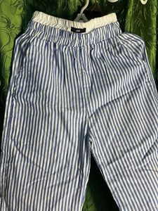 Striped Blue And White Trousers With Elastic Belt