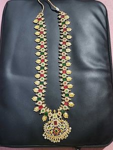 Gold-plated Long Haram Necklace Set With Pearl&#39;s