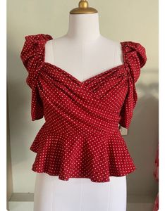 Crop Top With Balloon Sleeves &amp; Red One