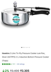 Hawkin 3lt Pressure Cooker cum Pan-Triply-Steel
