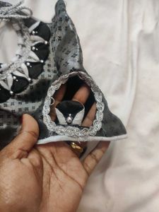 Silver With Black Blouse