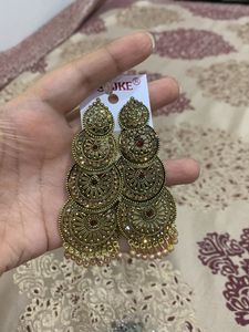 Golden Ethnic Dangle Earrings