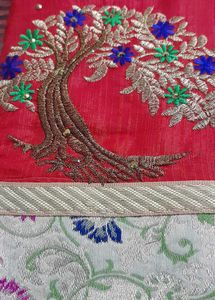 Embroidered Red &amp; Gold Saree