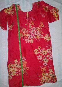Red Floral Print Kurta Creap Silk