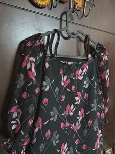 Black Floral Print Midi Dress