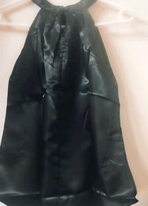 She in Elegant Black Halter Top