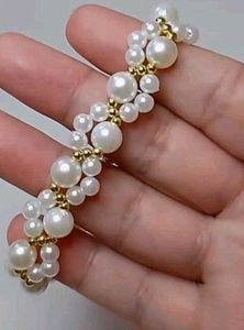FREE SHIPPING...2 Pearl &amp; Gold Beaded Bracelet
