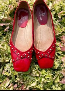 Red Studded Ballet Flats