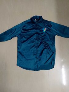 Teal Bird Embroidered Shirt