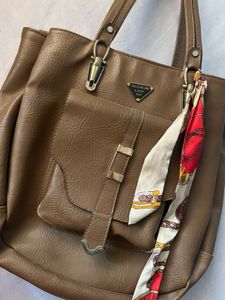 Brown Tote Bag with Scarf