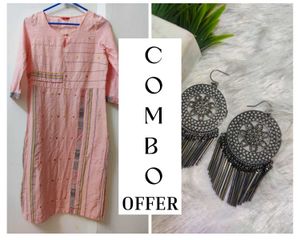 W Brand Cotton Kurta and Statement Earrings Combo