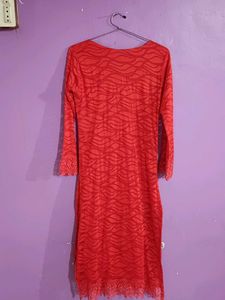 Red Lace Detail Kurta