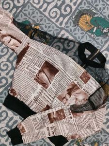 Newspaper Print Mesh Top