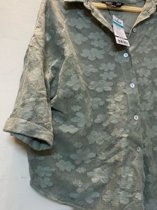 Green Cotton Schiffled Top Ladies