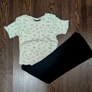 3 Set Floral Tee & Black Pants
