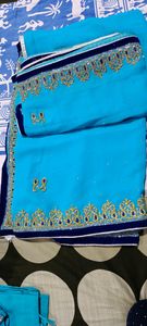 Price Drop wedding stylish blue colour saree