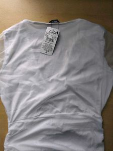 Deep V-Neck Front Ruched Mesh Sleeves A-Line Dress