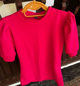 Casual Pink Top With Puff Sleve