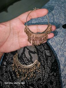 Gold Tone Dangle Hoop Earrings