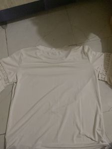 White Lace Sleeve Top