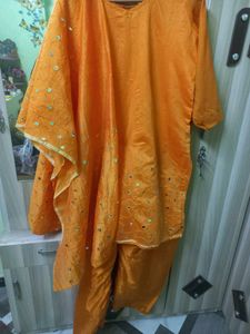 Orange Embroidered Kurta Set