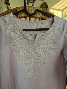 Chikankari Lavender Short Kurta