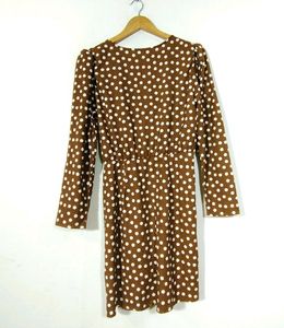 MNG women dark brown and white dot dress