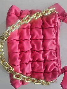 Pink Ruched Chain Bag