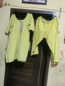 Yellow Printed Kurti Set