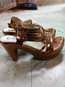 Metallic Platform Heels with Bow Detail