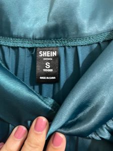 Teal Satin Pleated Skirt
