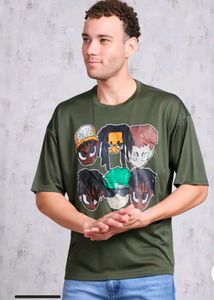 Olive Green T-Shirt with Funky Graphic Print