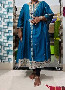 Teal Embellished Anarkali Kurta Set