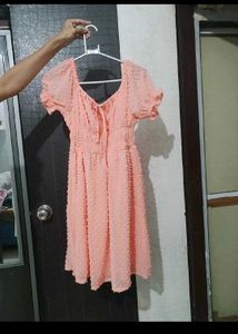 Tokyo Talkies Peach Swiss Dot Dress