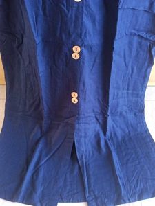 Mandarin-Collar Blue Front-slit Kurta