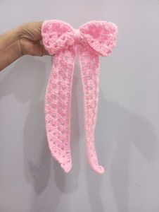 Handmade Crochet Long Tail Hair Bow Clip