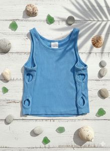 Blue Ribbed Cutout Tank Top