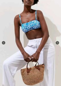 Cute Blue &amp; White Cropped Bikini Top