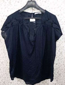 Mango Embroidered Black Blouse