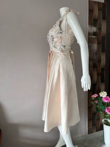 satin floral embellished midi gown