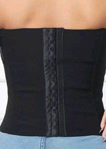 Chic Black Corset Top with Red Tie Detail